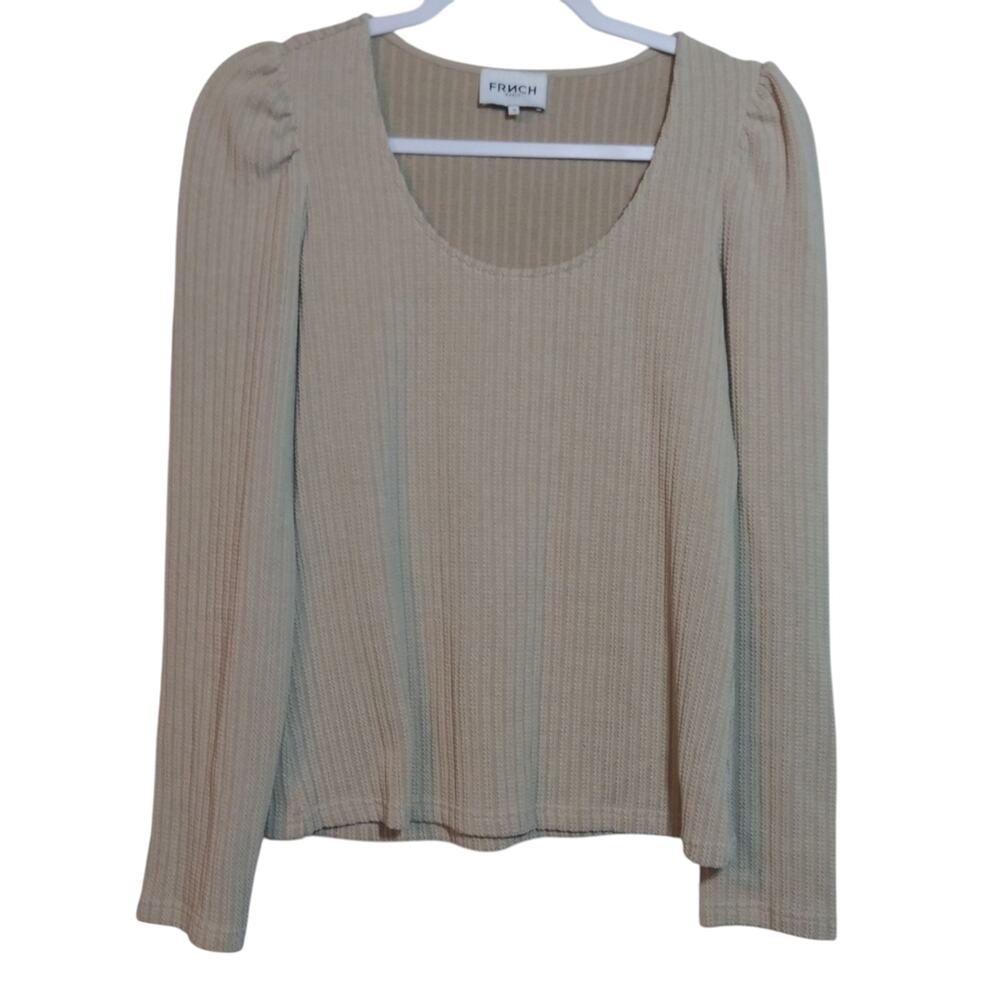 FRNCH Women's Tan Knit Ribbed Long Sleeve Stretch Top Size M